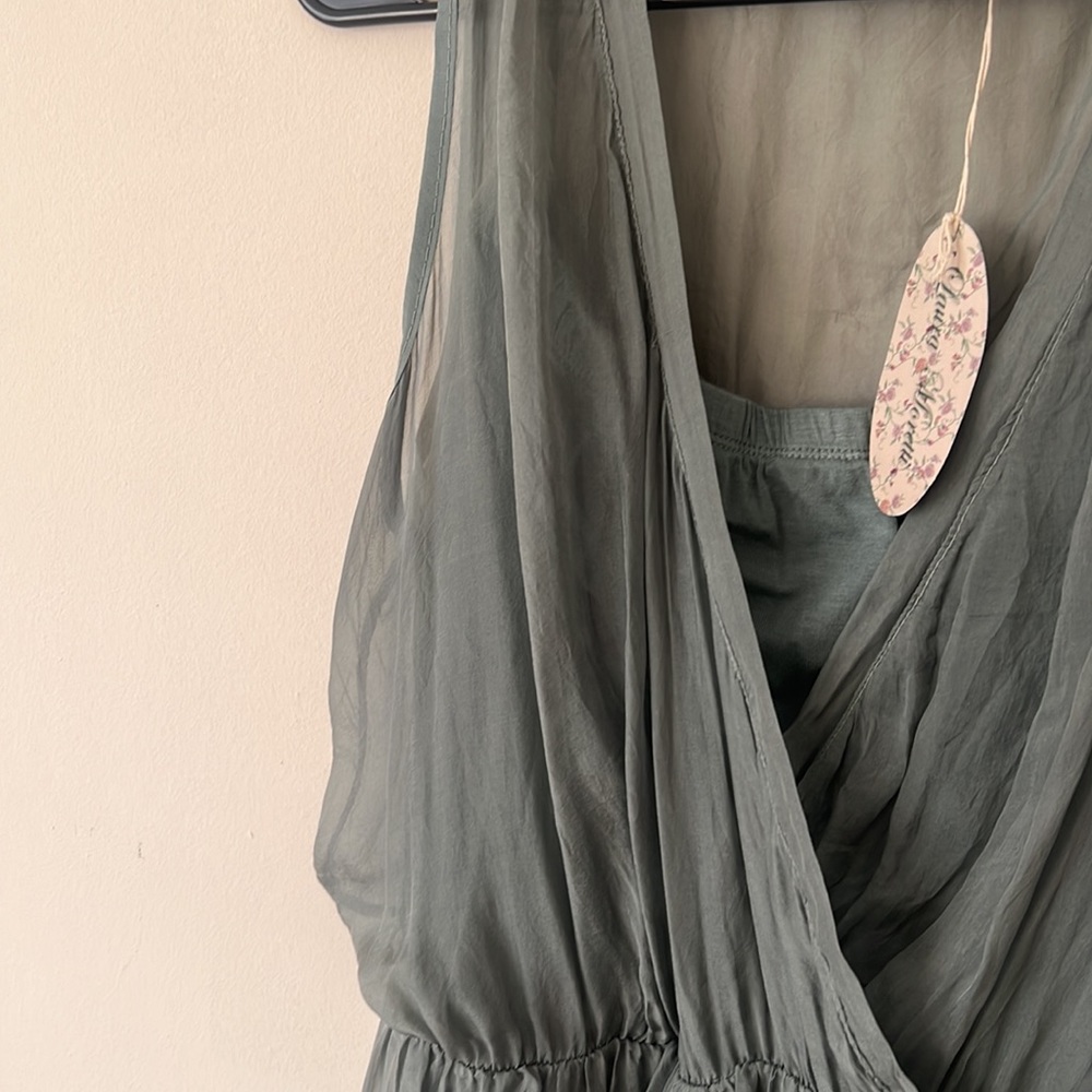 Laura Moretti Made in Italy 100% Silk Olive Green Sleeveless Dress Women… - Picture 11 of 16